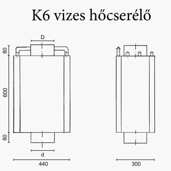 K6 vizes hőcserélő bármely kandalló tűztérhez